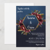 modern navy blue and burgundy wedding invitations einladung (Vorne/Hinten)