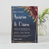 modern navy blue and burgundy wedding invitations einladung (Stehend Vorderseite)