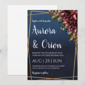 modern navy blue and burgundy wedding invitations einladung (Vorne/Hinten)