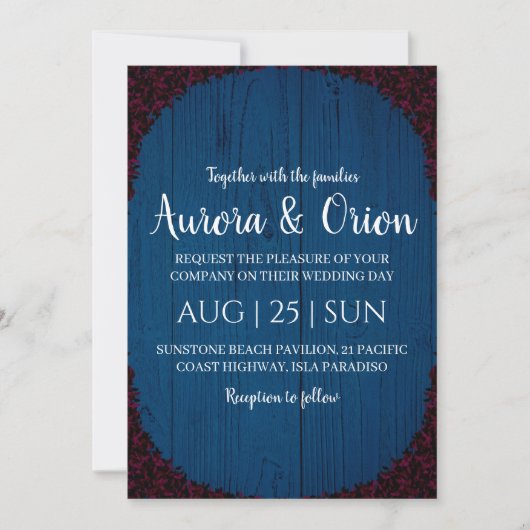 modern navy blue and burgundy wedding invitations einladung (Vorderseite)
