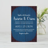 modern navy blue and burgundy wedding invitations einladung (Stehend Vorderseite)
