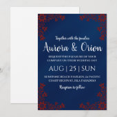 modern navy blue and burgundy wedding invitations einladung (Vorne/Hinten)