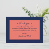 Modern Navy Blue and Coral Danke Card (Stehend Vorderseite)