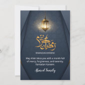 Modern Navy Blue and Gold Glowing Lantern Iftar Einladung (Rückseite)