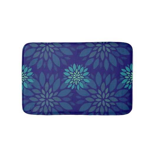 Modern Navy Blue and Green Floral Leaves Pattern Badematte (Vorderseite)