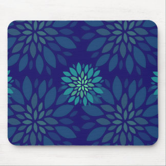 Modern Navy Blue and Green Floral Petals Pattern Mousepad