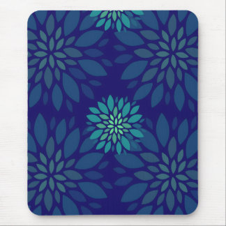 Modern Navy Blue and Green Floral Petals Pattern Mousepad