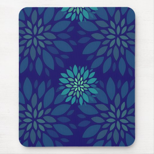 Modern Navy Blue and Green Floral Petals Pattern Mousepad (Vorne)