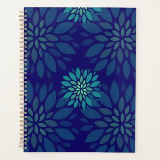 Modern Navy Blue and Green Floral Petals Pattern Planer