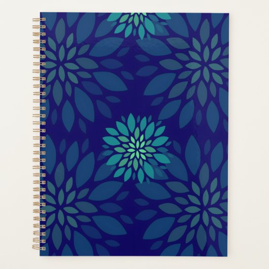 Modern Navy Blue and Green Floral Petals Pattern Planer (Vorderseite)