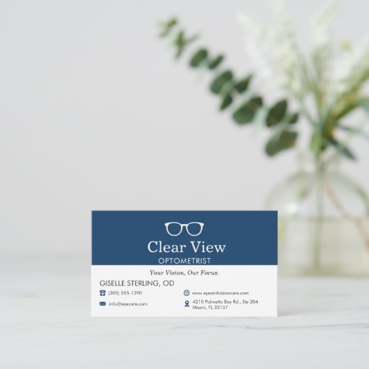 Modern Navy Blue Appointment Reminder Optometrist Terminkarte (Stehend Vorderseite)