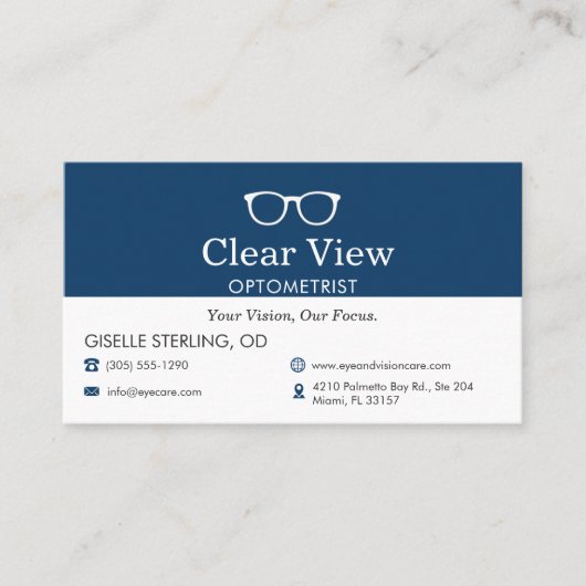 Modern Navy Blue Appointment Reminder Optometrist Terminkarte (Vorderseite)