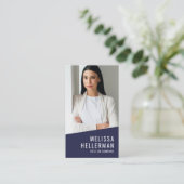 Modern Navy Blue Beruflich QR Code Foto Logo Visitenkarte (Stehend Vorderseite)