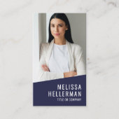 Modern Navy Blue Beruflich QR Code Foto Logo Visitenkarte (Vorderseite)