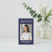 Modern Navy Blue Beruflich QR Code Foto Logo Visitenkarte (Stehend Vorderseite)