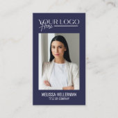 Modern Navy Blue Beruflich QR Code Foto Logo Visitenkarte (Vorderseite)