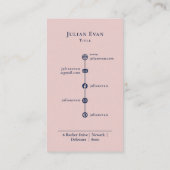 Modern Navy Blue & Blush Pink Rose Gold Monogram Visitenkarte (Rückseite)