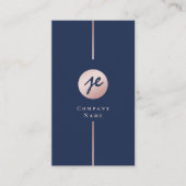 Modern Navy Blue & Blush Pink Rose Gold Monogram Visitenkarte (Vorderseite)