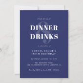Modern Navy Blue Bold Typografy Birthday Dinner Einladung (Vorderseite)