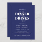 Modern Navy Blue Bold Typografy Birthday Dinner Einladung (Vorne/Hinten)