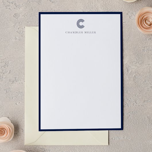 Modern Navy Blue Border Custom Stationery Vertical Mitteilungskarte