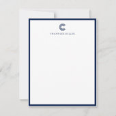 Modern Navy Blue Border Custom Stationery Vertical Mitteilungskarte (Vorderseite)