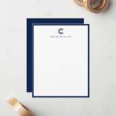 Modern Navy Blue Border Custom Stationery Vertical Mitteilungskarte (Vorderseite/Rückseite Beispiel)