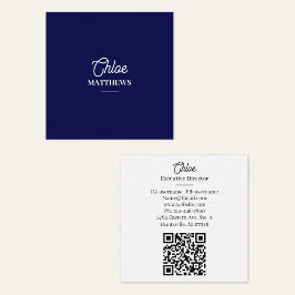 Modern Navy Blue Business Card with QR Code Quadratische Visitenkarte