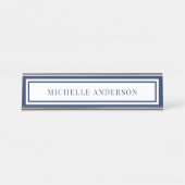 Modern Navy Blue Chic Double Boarder Elegant Schreibtischnamensplakette (Vorderseite )