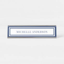 Modern Navy Blue Chic Double Boarder Elegant Schreibtischnamensplakette