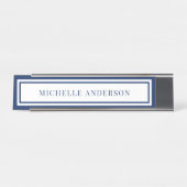 Modern Navy Blue Chic Double Boarder Elegant Schreibtischnamensplakette (Vorderseite )