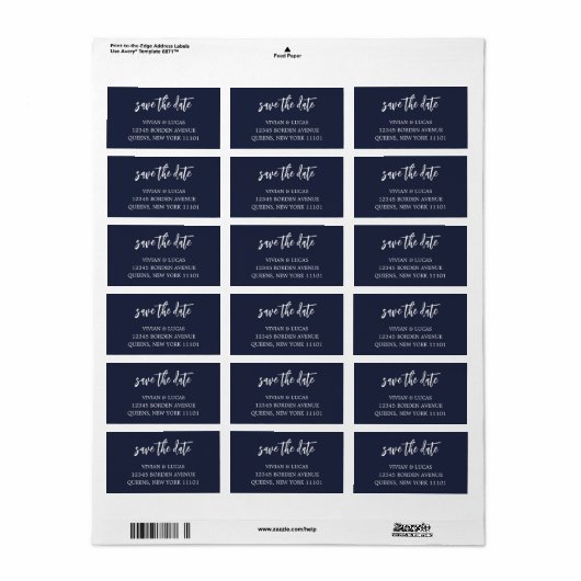 Modern Navy Blue Chic Script Save the Date Adressaufkleber (Vorne)