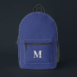 Modern Navy Blue Custom Monogram Name Bedruckter Rucksack<br><div class="desc">Modern Navy Blue Custom Monogram Name Printed Backpack</div>