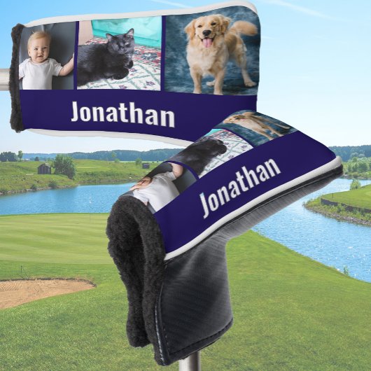 Modern Navy Blue Custom Photo Template and Name Golf Headcover