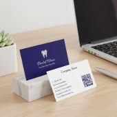 Modern Navy Blue Dental Clinic QR Code Dentist Visitenkarte