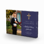 Modern Navy Blue First Heilige Kommunion Boy Pictu Fotoblock (Rechts)