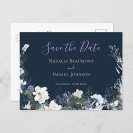 Modern Navy Blue Floral Save the Date Ankündigungspostkarte