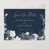 Modern Navy Blue Floral Save the Date Ankündigungspostkarte (Vorderseite)