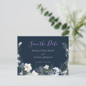 Modern Navy Blue Floral Save the Date Ankündigungspostkarte (Stehend Vorderseite)