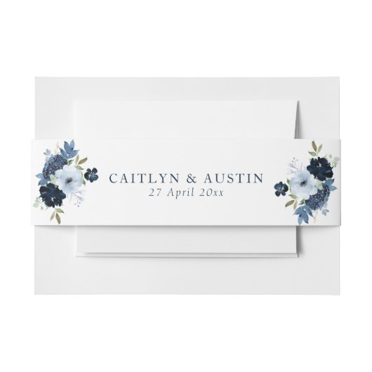 Modern navy blue floral wedding belly band (Vorderseite Beispiel)