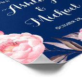 Modern Navy Blue Floral Wreath Wedding Sign Poster (Ecke)