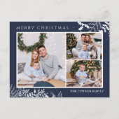 Modern Navy Blue Foto Collage Frohe Weihnachten Postkarte (Vorderseite)