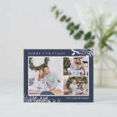Modern Navy Blue Foto Collage Frohe Weihnachten Postkarte (Stehend Vorderseite)