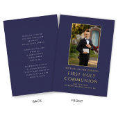 Modern Navy Blue Foto Junge Erste Kommune Gold Folieneinladung