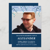 Modern Navy Blue Foto Man 63. Geburtstag Einladung (Vorne/Hinten)