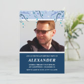 Modern Navy Blue Foto Man 64. Geburtstag Einladung (Stehend Vorderseite)