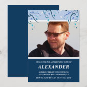 Modern Navy Blue Foto Man 64. Geburtstag Einladung (Vorne/Hinten)