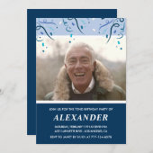 Modern Navy Blue Foto Man 72. Geburtstag Einladung (Vorne/Hinten)