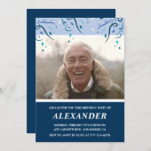 Modern Navy Blue Foto Man 73. Geburtstag Einladung (Vorne/Hinten)