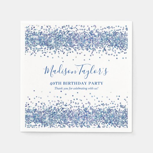 Modern Navy Blue Glitzer Sparkle Confetti Geburtst Serviette (Vorderseite)